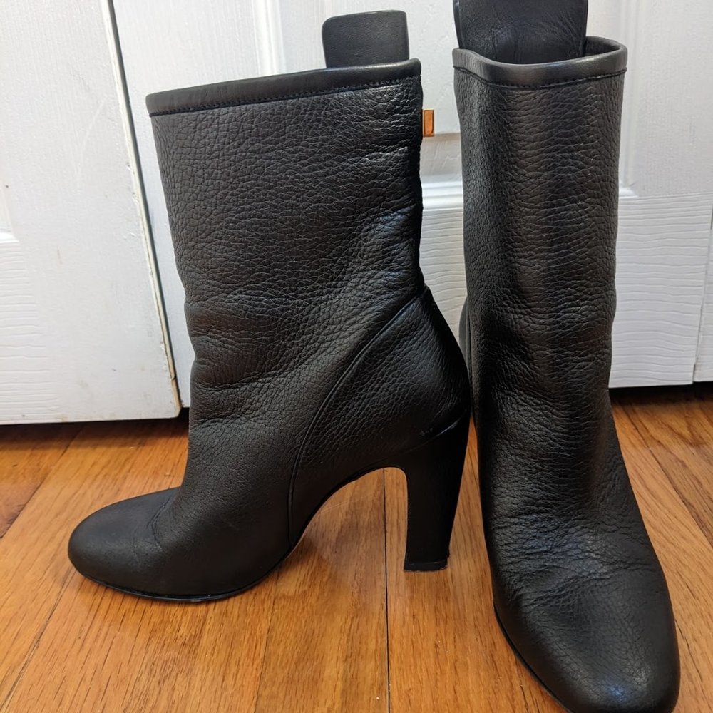 Stuart Weitzman Brooks High Heel Black Leather Booties (Size 6) - Picture 3 of 12